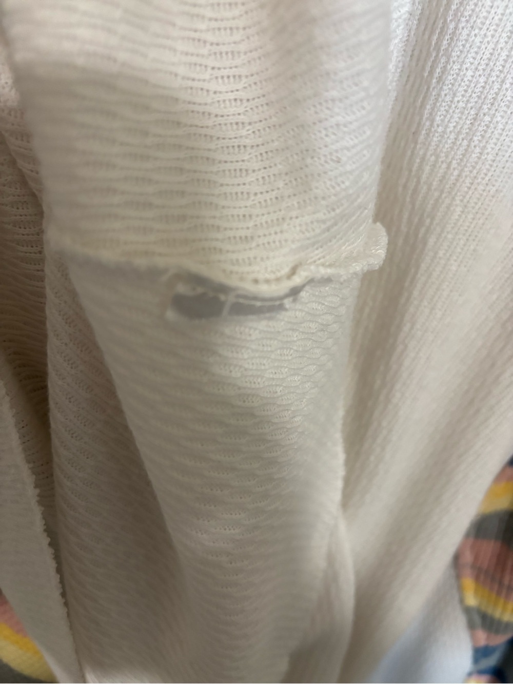 We The Free Textured White Top Multicolor Striped Sleeves XS summer sweater - Picture 7 of 8